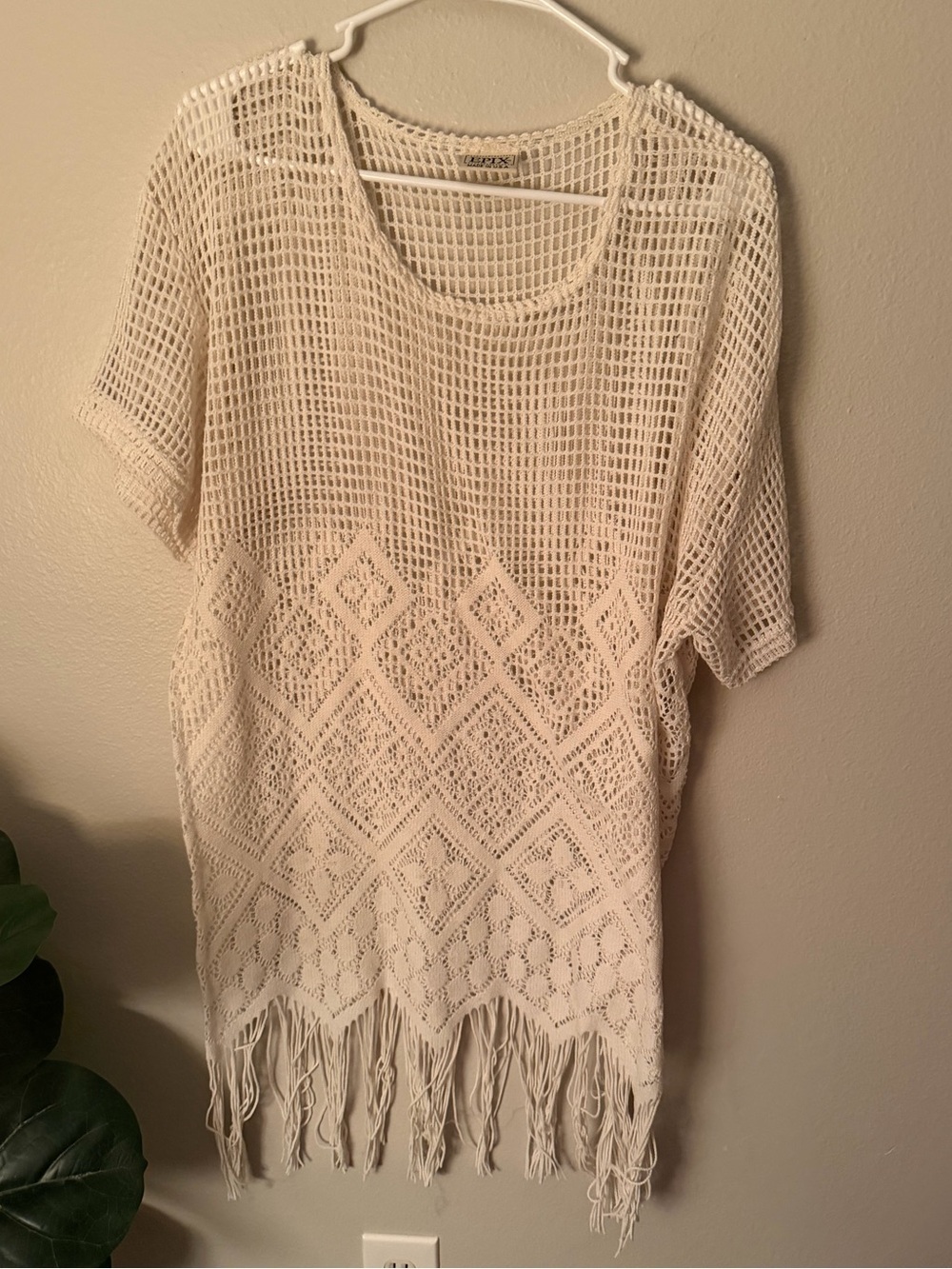VTG Epix Cream Western Fringe Crochet Tunic Top Indie Sleaze Festival Layering